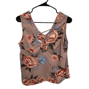 Floral Lace-Up Sleeveless Blouse | Dusty Mauve | Size M